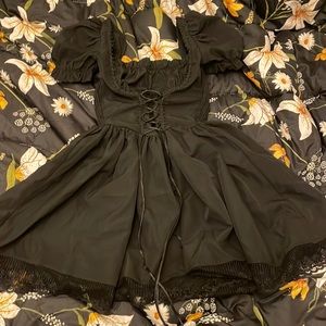 NWT Cider black lace up/puff sleeve dress